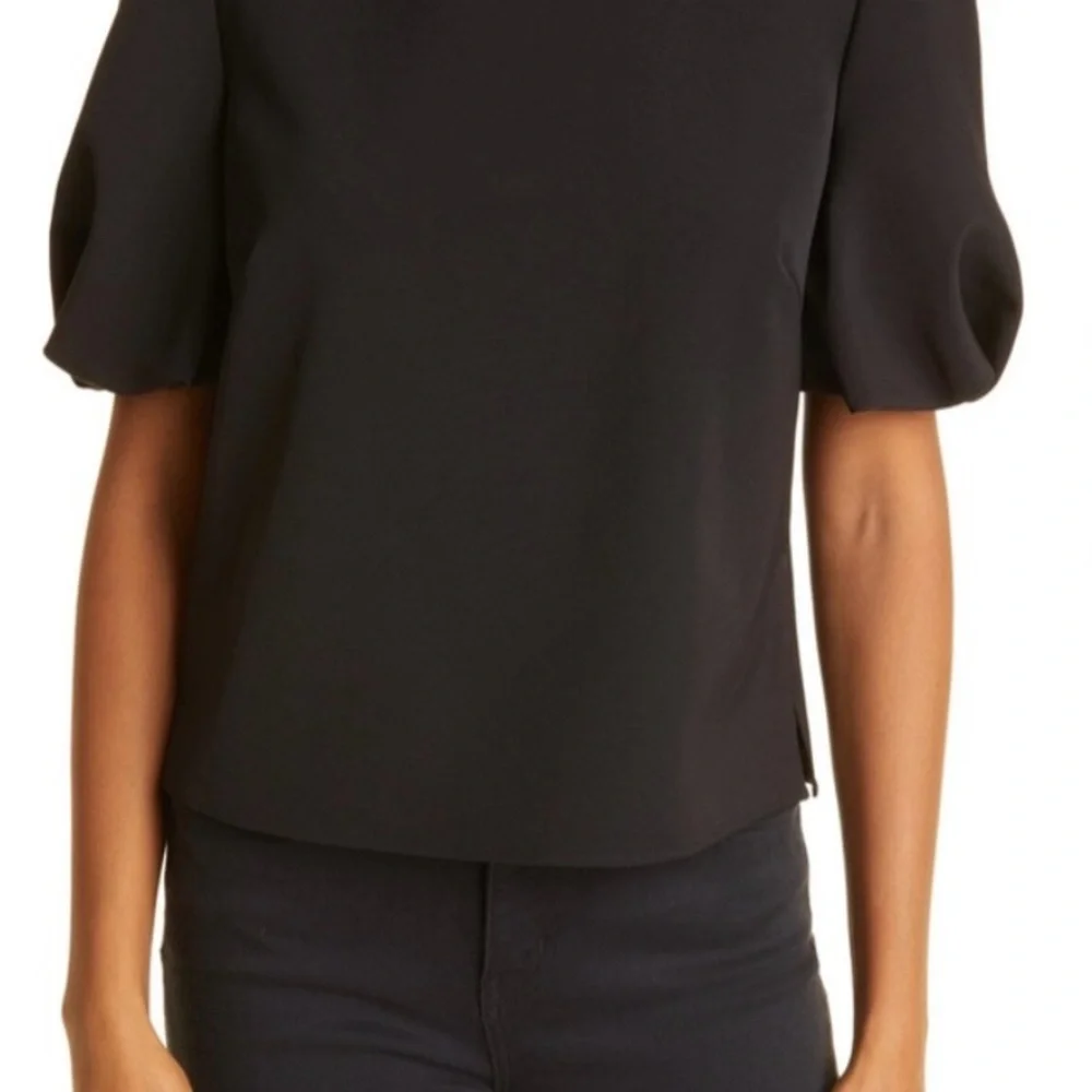 Milly Black Puff Sleeve Blouse with Button‎ Accents - Picture 2 of 6